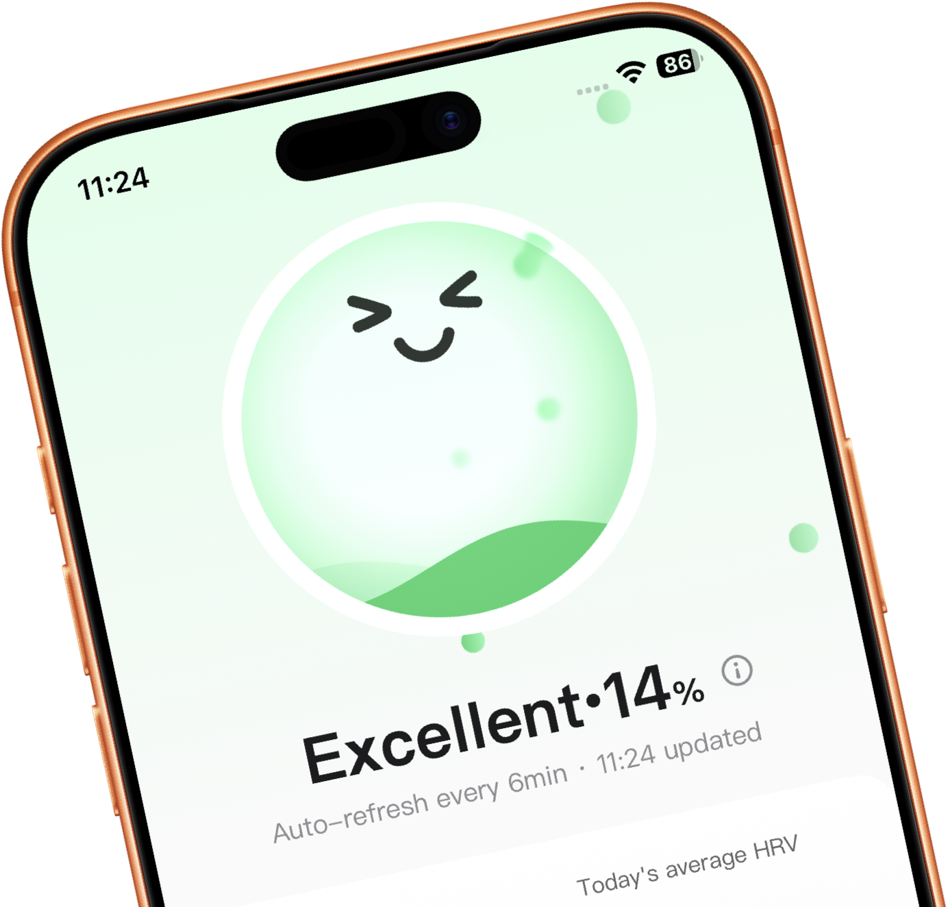 RelaxWatch iPhone app showing stress level dashboard